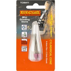 TORK CRAFT Mini Grinding Stone 6.4mm Cylindrical Cone 3.2mm Shank 2 Piece