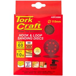 Sanding Disc 115mm 60 Grit With Holes 10/pk Hook And Loop