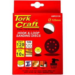 Sanding Disc 125mm 120 Grit With Holes 10/pk Hook And Loop