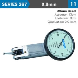 Dial Test Indicator 0.8mm 30mm Bezeld 0.013mm Acc. 0.01mm Grad