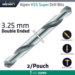 Hss Super Drill Bit Double Ended 3.25mm 2/pouch