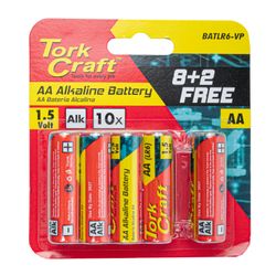 Battery Aa 1.5v Value Pack 10 Pack 8 + 2 Free Carded Alkaline