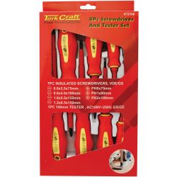 8pc Screwdriver & Tester Set Electricians Insulated Vde