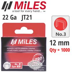 Galv Staples 22g Jt21 12mm X 1000pcs MILES No3