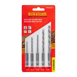 Drill Bit Set 5pcs Hss ½ Ground Hex Shank 1.5/2.5/3/4/5mm Polished