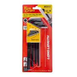 Hex Key Set 10pc Ball . 1.5-10mm Carded Cr-v