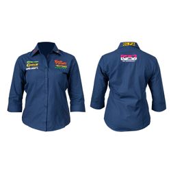 Ladies Navy 3/4 Micro Check Blouse X-large