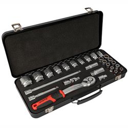 Socket & Ratchet Set 27pc 1/2' Dr Crv 8-32mm 12 . Metal Case