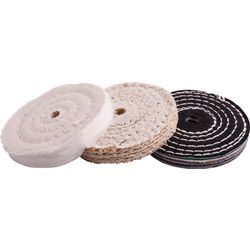 Buffing Wheel Kit 3pcs 100mm White & Denim Stiched & Sisal Polishing