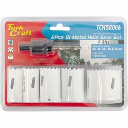 Hole Saw Set 6pce Bi-metal (22/25/32/35/51mm & 3/8 Hex Mandrel)