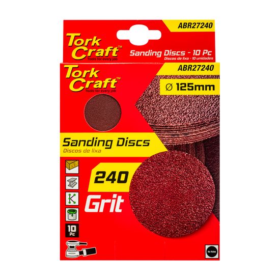 Sanding Disc 125mm No Hole 240 Grit 10/pack Hook And Loop