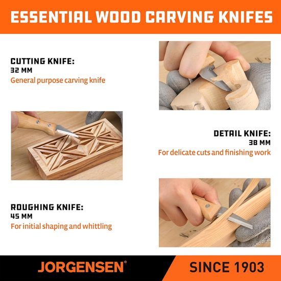 Jorgensen 3pc Whittling Knife Set Incl. 1-1/4" / 1-1/2"/1-3/4" Knives