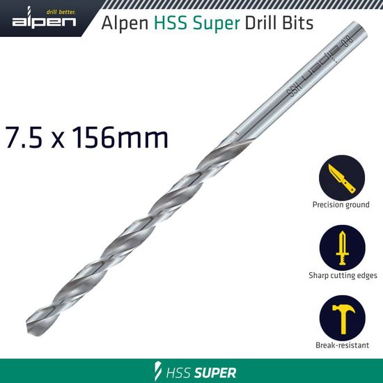 Hss Drill Bit Long 7.5 X 156mm Bulk