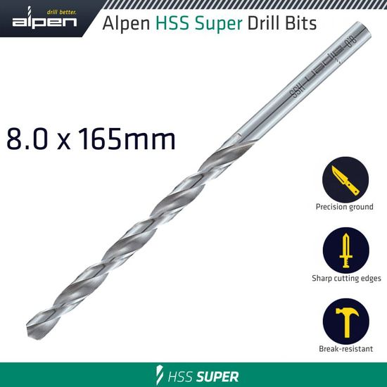 Hss Drill Bit Long 8 X 165mm Bulk