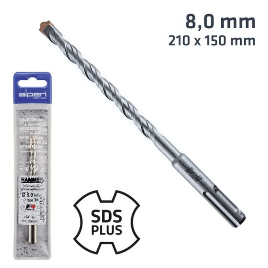Sds Plus 210x150 8.0mm Hammer Bit Plastic Wallet