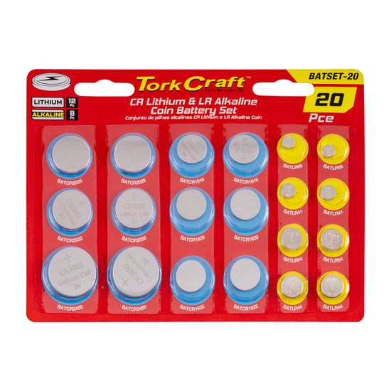 Coin Battery Set 20pc Lr Alkaline 8pc & Cr Lithium 12pc