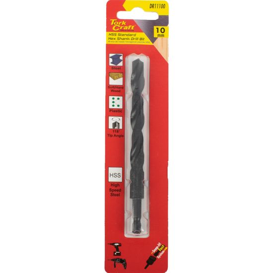 Drill Bit Hss Standard 10.0mm Hex Shank 1/card