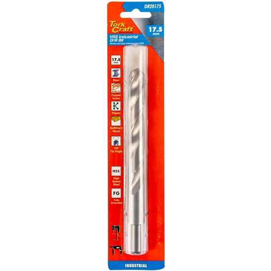 Drill Hss 17.5mm 135deg 1/card Reduced Shank Industrial Bit