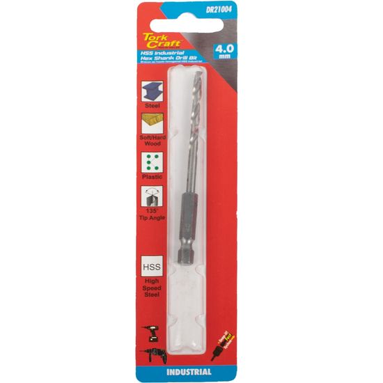 Drill Hss 4.0mm 135deg 1/card Hex Shank Industrial Bit