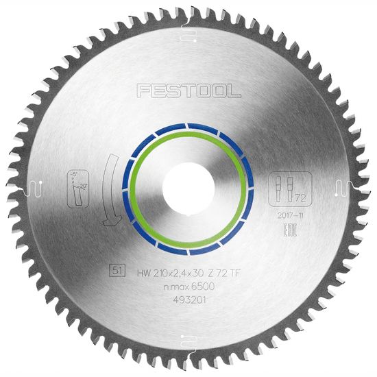 FESTOOL HW 210x2,4x30 TF72 Aluminium/Plastics Circular Saw Blade 210mm x 30mm 72T