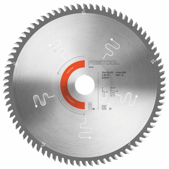 FESTOOL HW 254x2,4x30 TF80 L LAMINATE/HPL Saw Blade 254mm 80T
