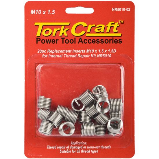 TORK CRAFT Replacement Inserts M10 X 1.5 X 15mm 1.5D 20pc for NR5010