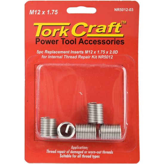 TORK CRAFT  NR5012-03 Replacement Inserts M12 X 1.75 X 24mm 2D 5pc