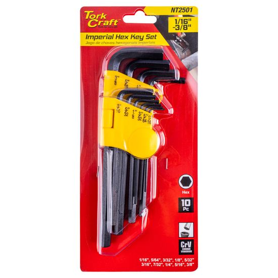 10pc Hex L-wrench Set Imperial 1/16,5/64, 3/32,1/8,5/32,3/16,7/32,1/4