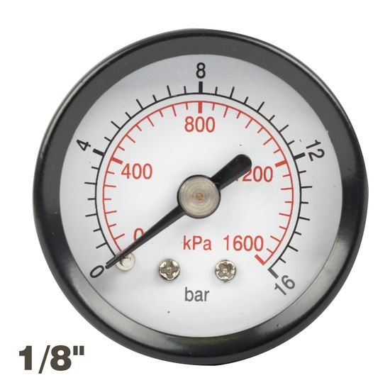Press. Gauge 40mm 1/8" Rear Fit 0-16bar 0-1600kpa