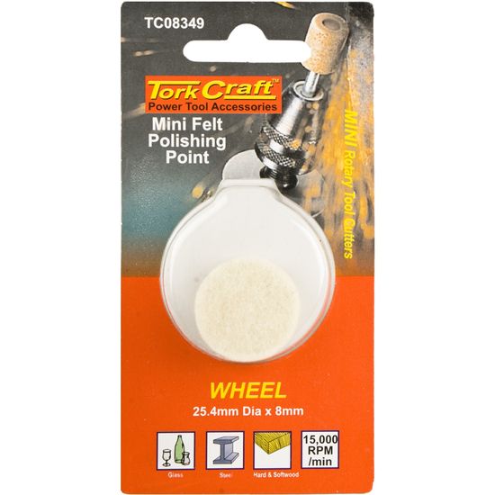 TORK CRAFT Mini Felt Polishing Point Wheel 25.4mm X 8mm