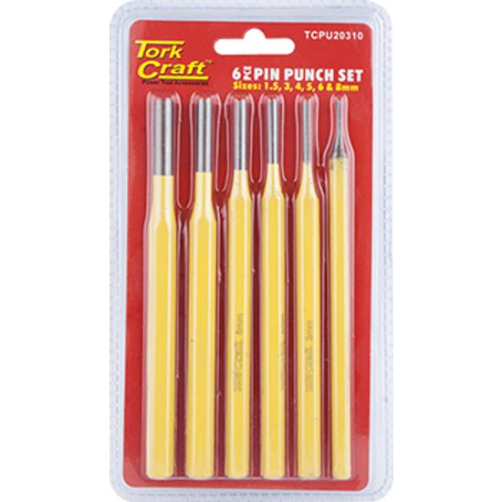 TORK CRAFT Pin Punch Set 6pc - 1.5, 3, 4, 5, 6, 8mm Yellow