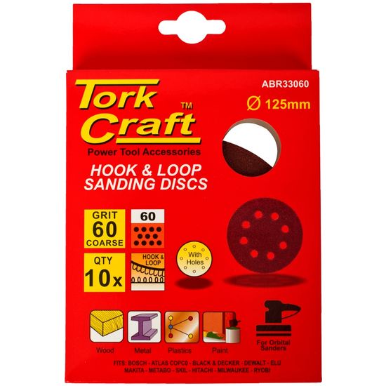 Sanding Disc 125mm 60 Grit With Holes 10/pk Hook And Loop