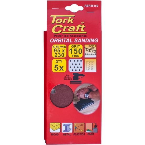 Sanding Sheet Orb 95 X 230mm 150gr Plain With 8 Holes 5/pk