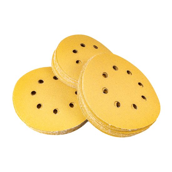 Gold Disc (50 Pieces) 40 Grit 125mm X 8 Holes Hook And Loop