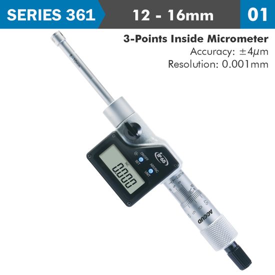 Dig. 3 Points Inside Micrometer 12-16mm 0.004mm Acc. 0.001mm Res.