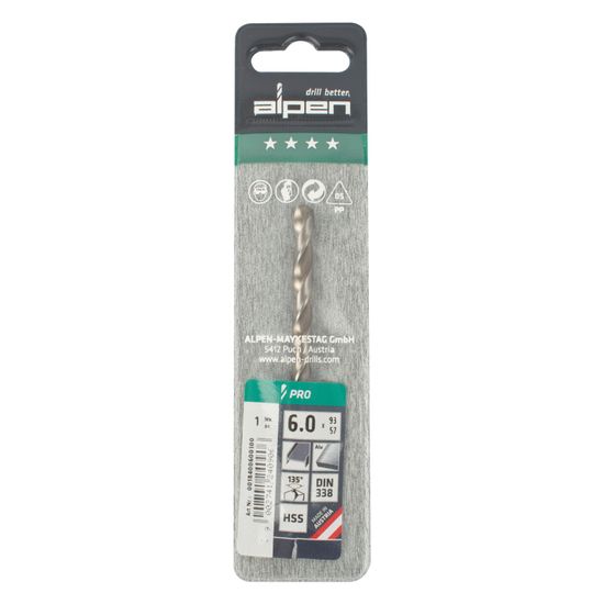 ALPEN Pro Hss 6mm Drill Din 338 Rn 135 Split Point Plastic Wallet (1