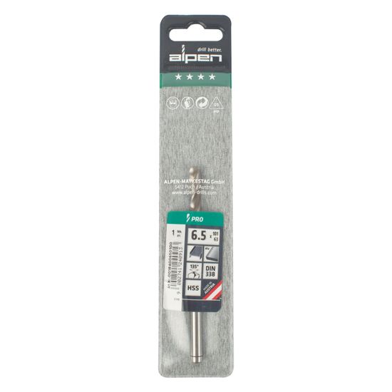 ALPEN Pro Hss 6.5mm Drill Din 338 Rn 135 Split Point Plastic Wallet