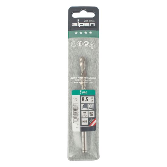 ALPEN Pro Hss 8.5mm Drill Din 338 Rn 135 Split Point Plastic Wallet