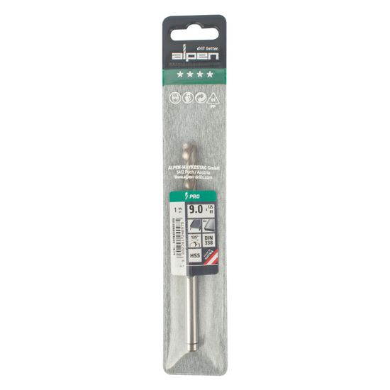 ALPEN Pro Hss 9mm Drill Din 338 Rn 135 Split Point Plastic Wallet