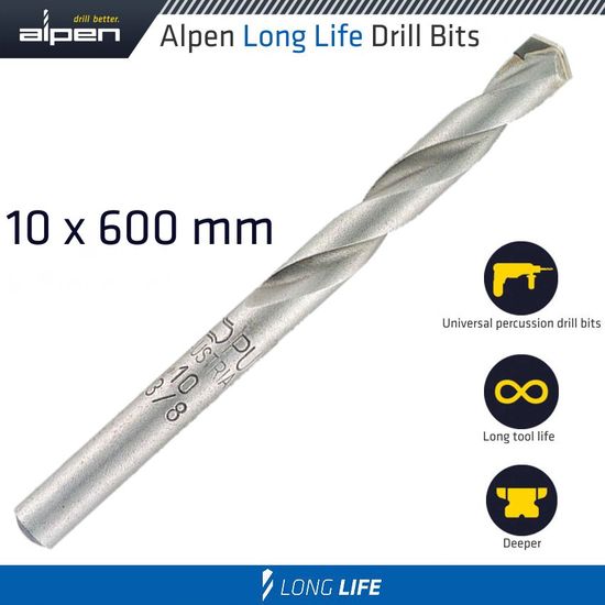 Masonry Drill Bit Long Life 10 X 600mm Pouch