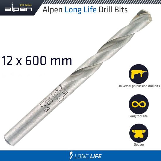 Masonry Drill Bit Long Life 12 X 600mm Pouch