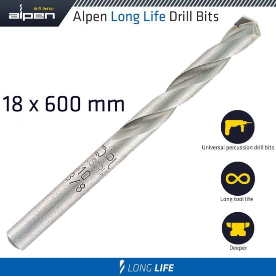 Masonry Drill Bit Long Life 18 X 600mm Pouch