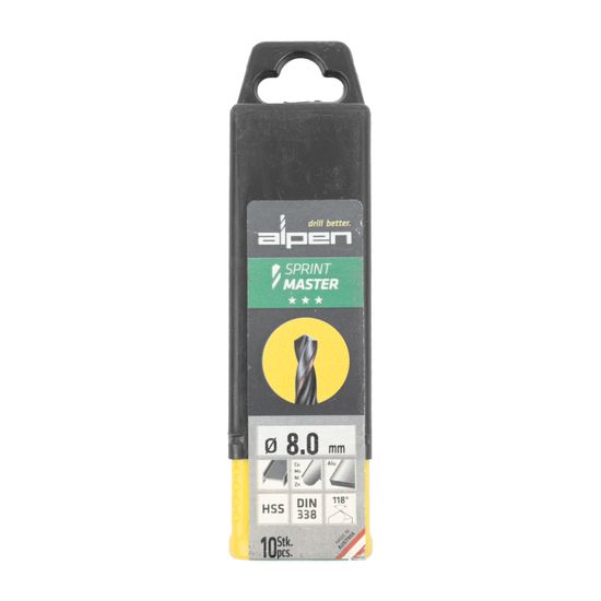 Hss Sprint Master 8.0mm 10-pack Hang Tag Din 338 ALPEN Drill Bits