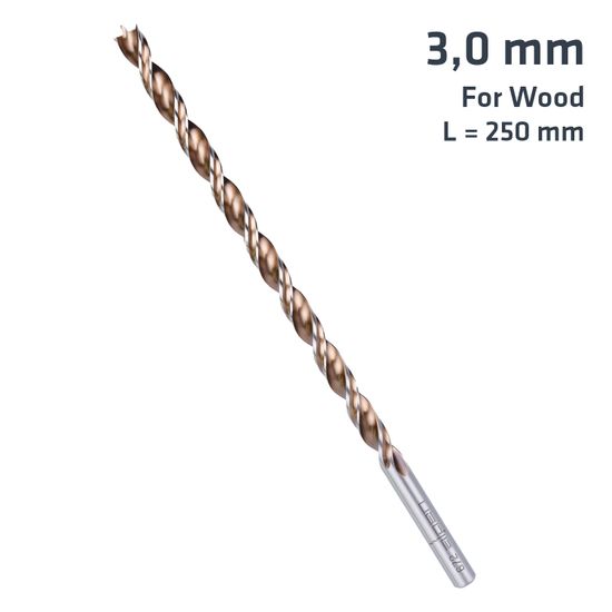 Timber Twist 3mm X 250 Long Wood Drill Bit Sleeved