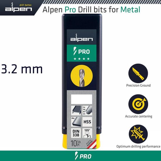 ALPEN Pro Hss Drill Din 338 Rn 135 With Split Point 3.2mm Bulk