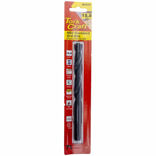 Drill Bit Hss Standard 15.5mm Reduced Shank 1/card