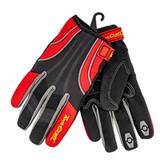 Mechanics Glove Large Synthetic Leather Reinforced Palm Spandex Red