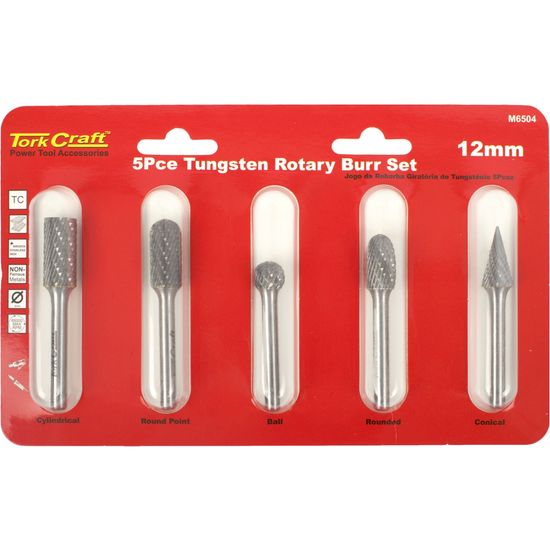 Rotary Burr Set 5 Pc Asstd 12mm Dia Tungsten