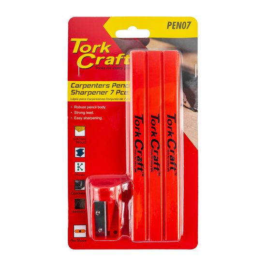 7pc TORK CRAFT Carpenters Pencil Set 6 X Pencil 1 X Sharpener