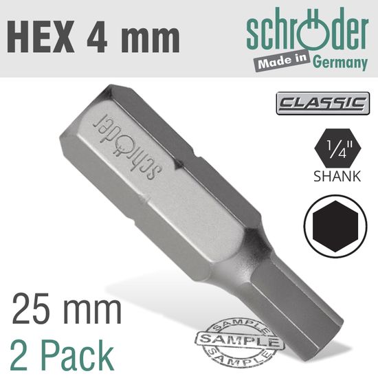 Hex/allen Ins.bit 4mm 2/pack